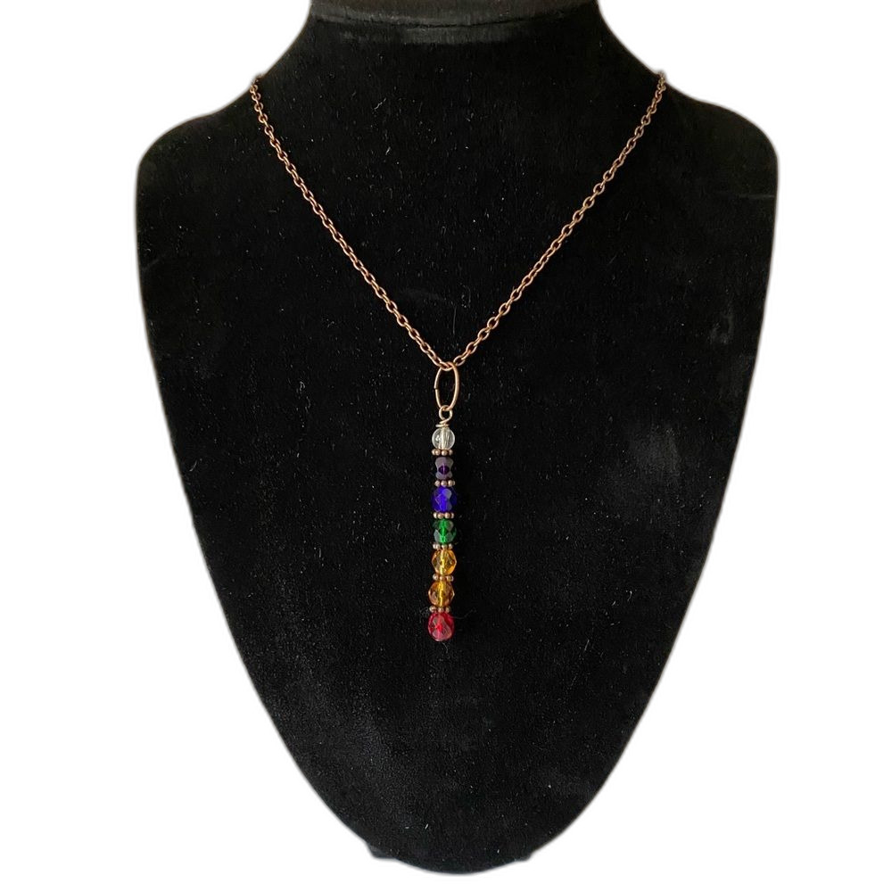 Swarovski Chakra Crystal Beaded Pendant on 18 in Copper Chain Necklace Spiritual
